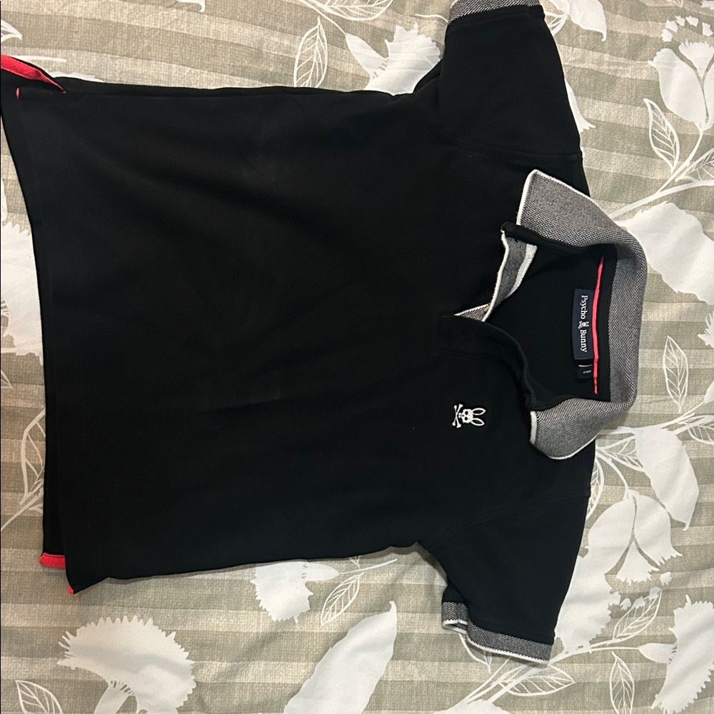 Psycho Bunny Black Polo with Gray and Red Accents
